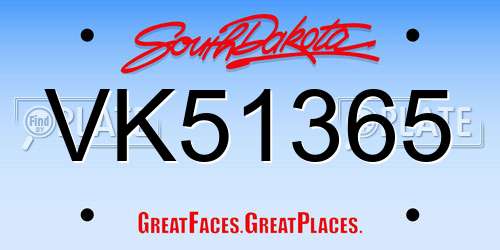 VK51365 South Dakota License Plate