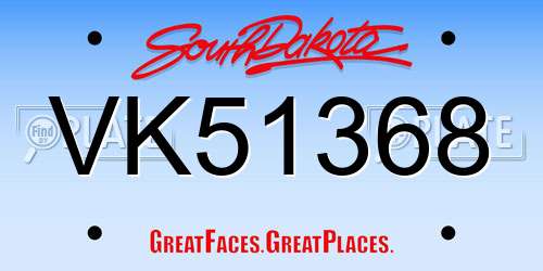VK51368 South Dakota License Plate
