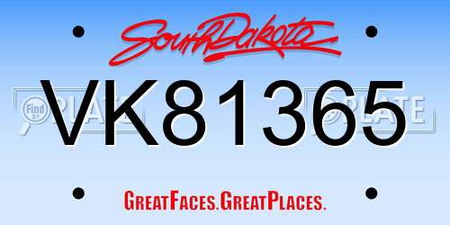 VK81365 South Dakota License Plate