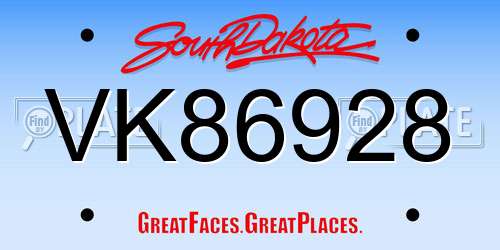 VK86928 South Dakota License Plate