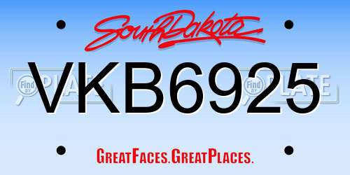 VKB6925 South Dakota License Plate