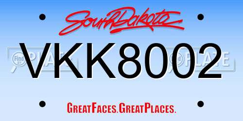 VKK8002 South Dakota License Plate
