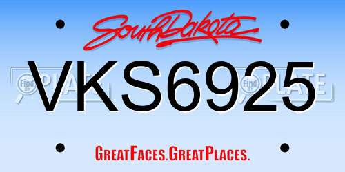 VKS6925 South Dakota License Plate