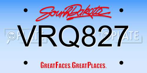 VRQ827 South Dakota License Plate