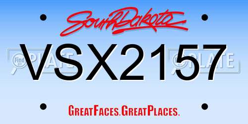 VSX2157 South Dakota License Plate