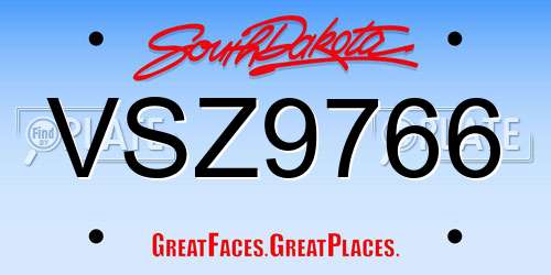 VSZ9766 South Dakota License Plate