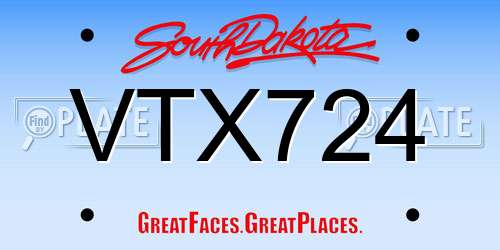 VTX724 South Dakota License Plate