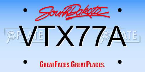 VTX77A South Dakota License Plate