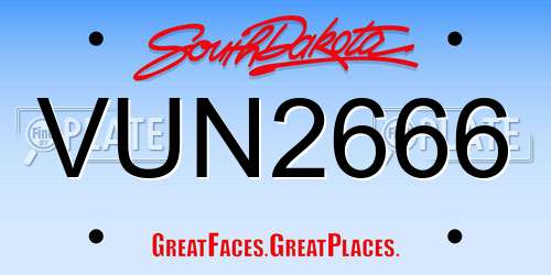 VUN2666 South Dakota License Plate