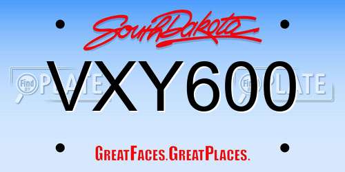 VXY600 South Dakota License Plate