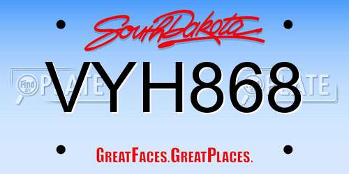 VYH868 South Dakota License Plate