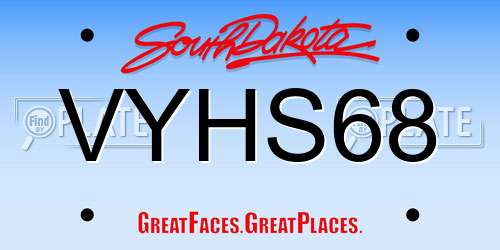 VYHS68 South Dakota License Plate