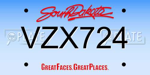 VZX724 South Dakota License Plate