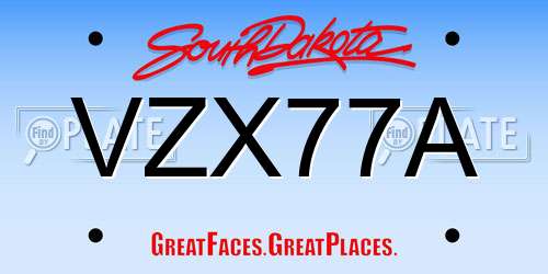VZX77A South Dakota License Plate