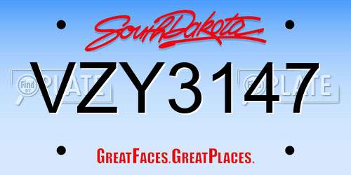 VZY3147 South Dakota License Plate