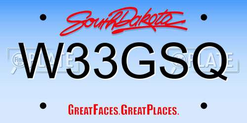 W33GSQ South Dakota License Plate