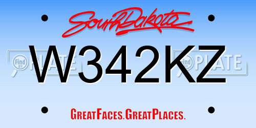 W342KZ South Dakota License Plate