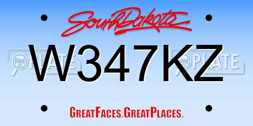W347KZ South Dakota License Plate