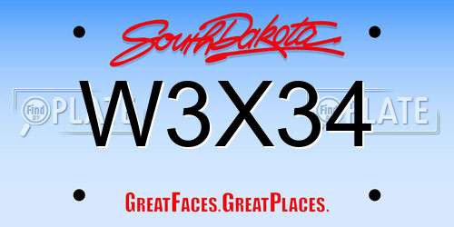 W3X34 South Dakota License Plate