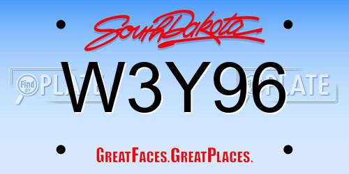 W3Y96 South Dakota License Plate