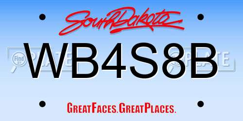 WB4S8B South Dakota License Plate