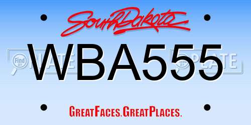 WBA555 South Dakota License Plate