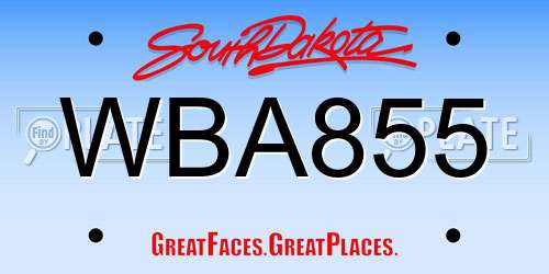 WBA855 South Dakota License Plate