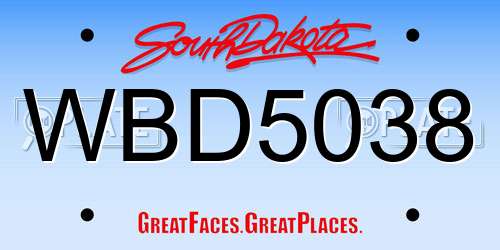WBD5038 South Dakota License Plate