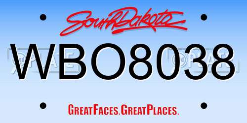 WBO8038 South Dakota License Plate