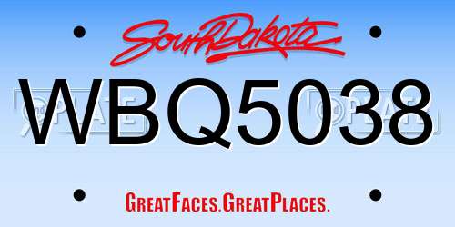 WBQ5038 South Dakota License Plate