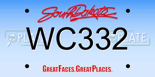 WC332 South Dakota License Plate