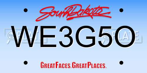 WE3G5O South Dakota License Plate