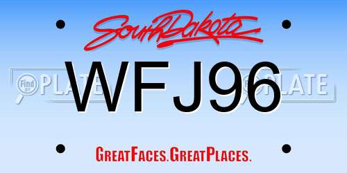 WFJ96 South Dakota License Plate