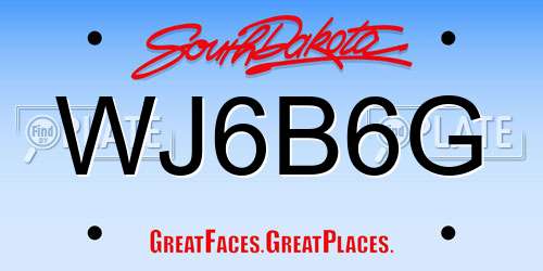 WJ6B6G South Dakota License Plate