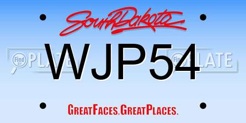 WJP54 South Dakota License Plate