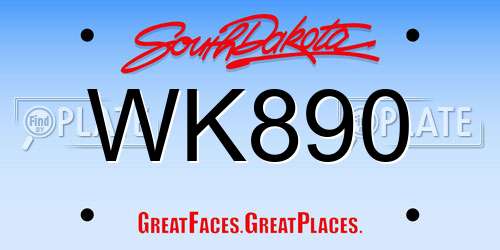 WK890 South Dakota License Plate