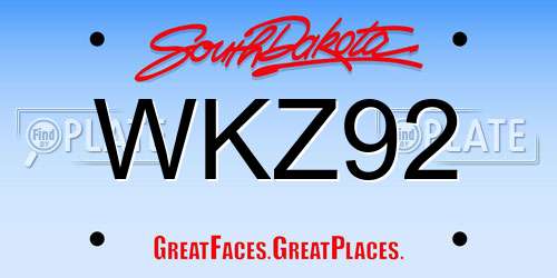 WKZ92 South Dakota License Plate