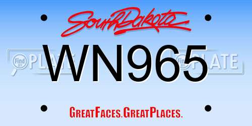 WN965 South Dakota License Plate