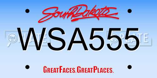 WSA555 South Dakota License Plate