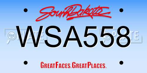 WSA558 South Dakota License Plate