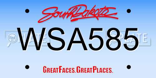 WSA585 South Dakota License Plate