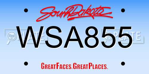 WSA855 South Dakota License Plate