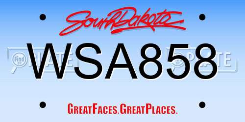WSA858 South Dakota License Plate