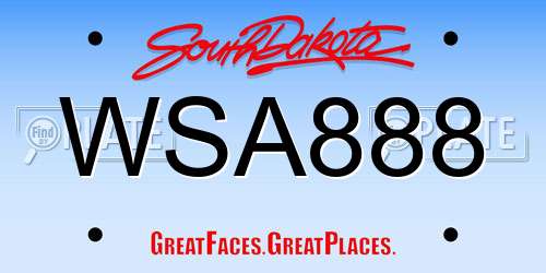 WSA888 South Dakota License Plate