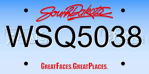 WSQ5038 South Dakota License Plate