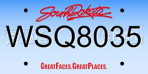 WSQ8035 South Dakota License Plate