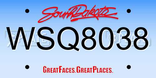 WSQ8038 South Dakota License Plate