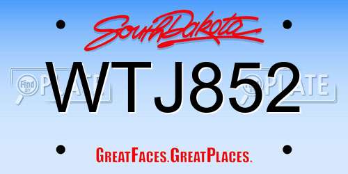 WTJ852 South Dakota License Plate