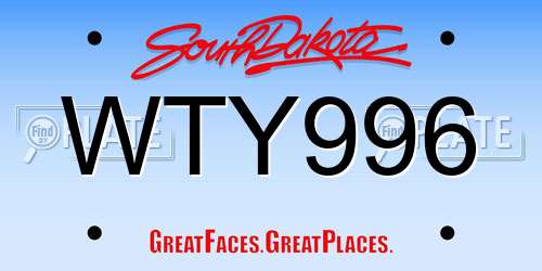 WTY996 South Dakota License Plate