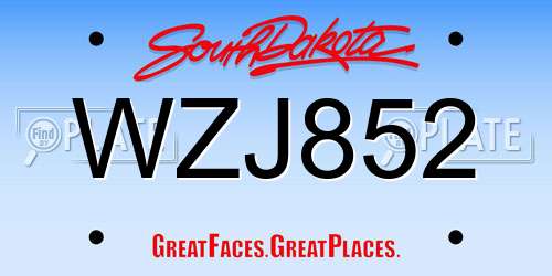 WZJ852 South Dakota License Plate